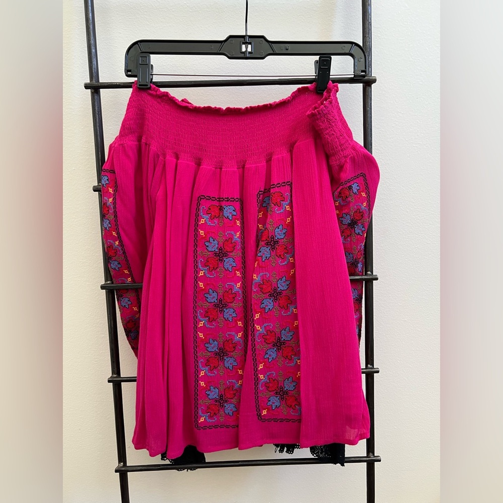 Embroidered pink off the shoulder top